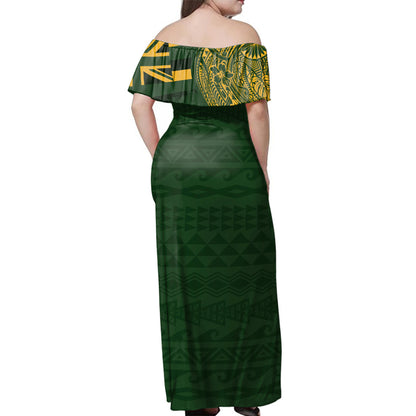 Hawaii Woman Off Shoulder Long Dress Leilehua High School With Crest Style