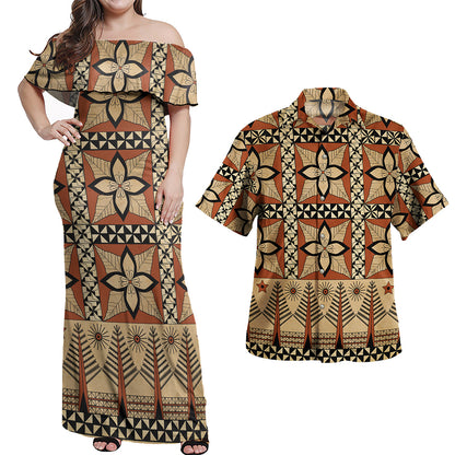 Tonga Combo Off Shoulder Long Dress And Shirt Tapa Motif