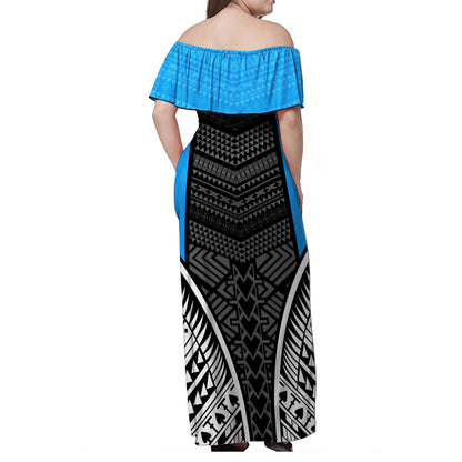 Fiji Woman Off Shoulder Long Dress Fijian Tapa Patterns Sport Style