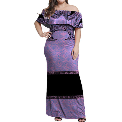 Fiji Woman Off Shoulder Long Dress Fijian Masi Pacific Tribal Designs