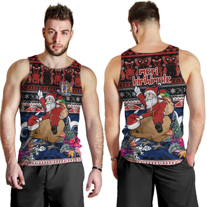 New Zealand Tank Top Santa Riding Kiwi Bird Meri Kirihimete Ugly Christmas Maori Patterns