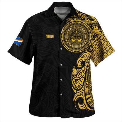 Nauru Hawaiian Shirt Custom Polynesian Half Sleeve Gold Tattoo With Seal Black