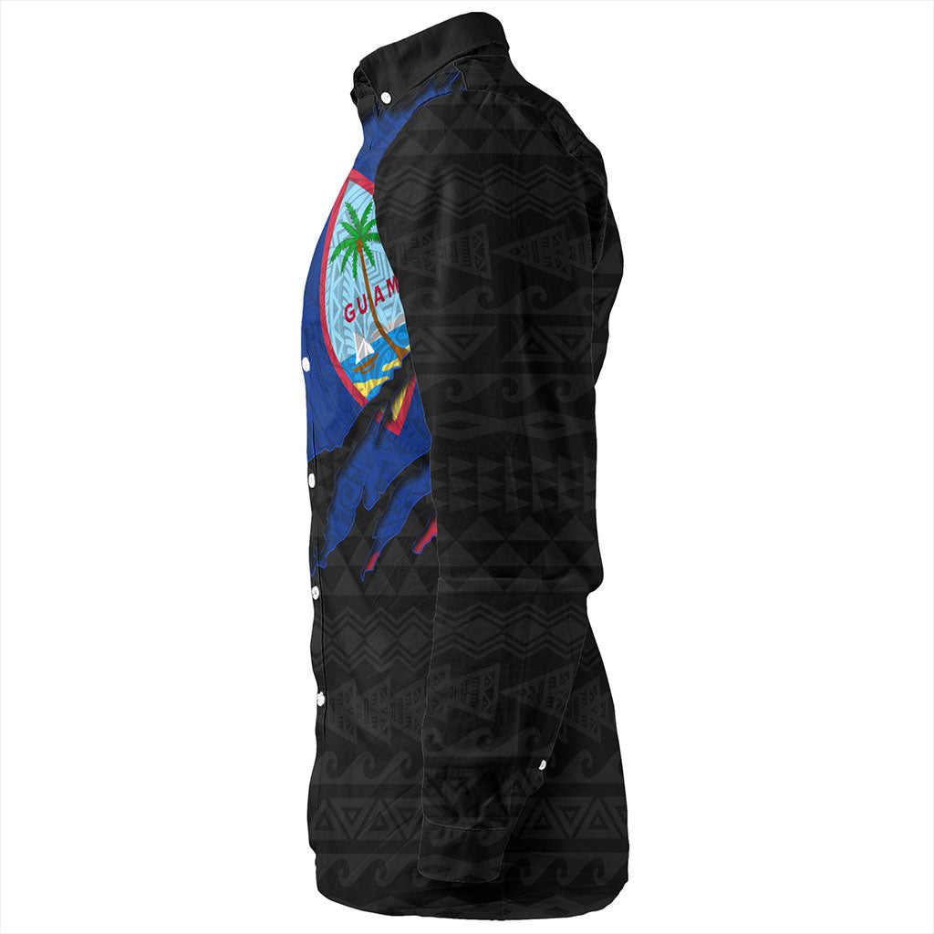 Guam Long Sleeve Shirt Micronesian Tribal Crack Style