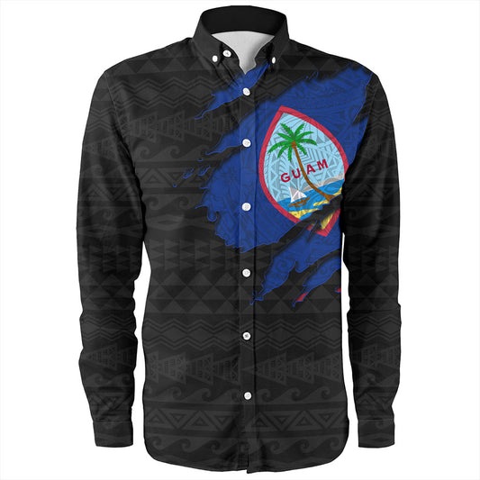 Guam Long Sleeve Shirt Micronesian Tribal Crack Style
