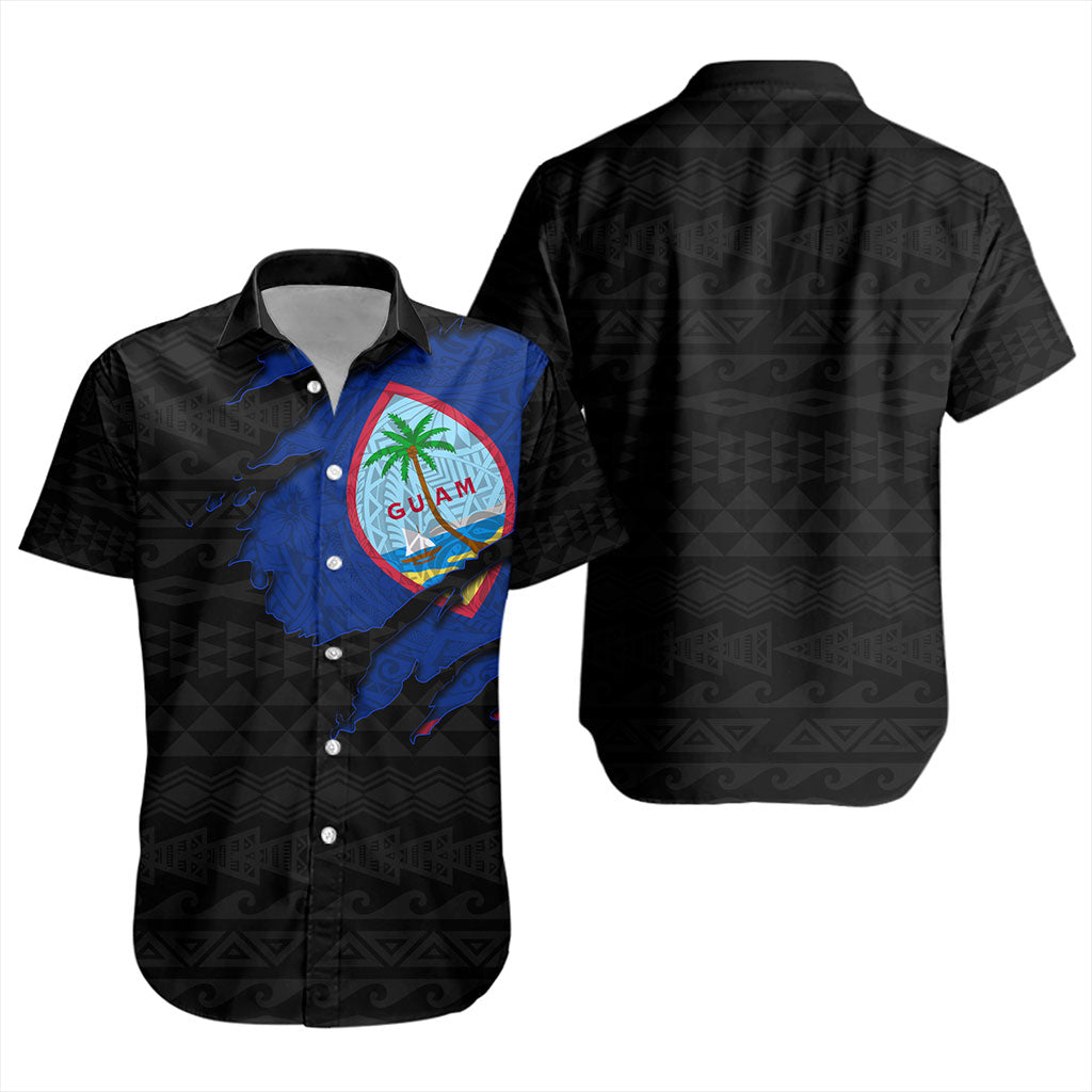 Guam Short Sleeve Shirt Micronesian Tribal Crack Style