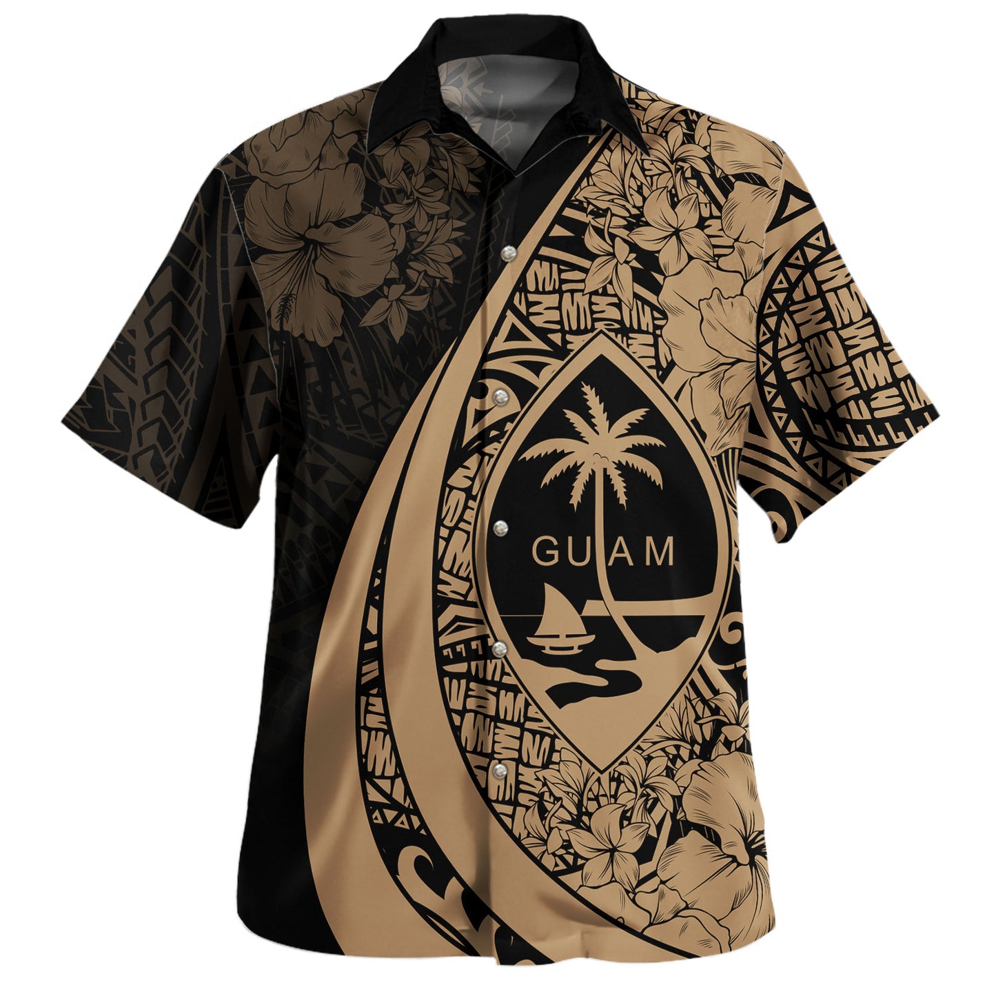 Guam Hawaiian Shirt Custom Hibiscus Flower Symbols Style