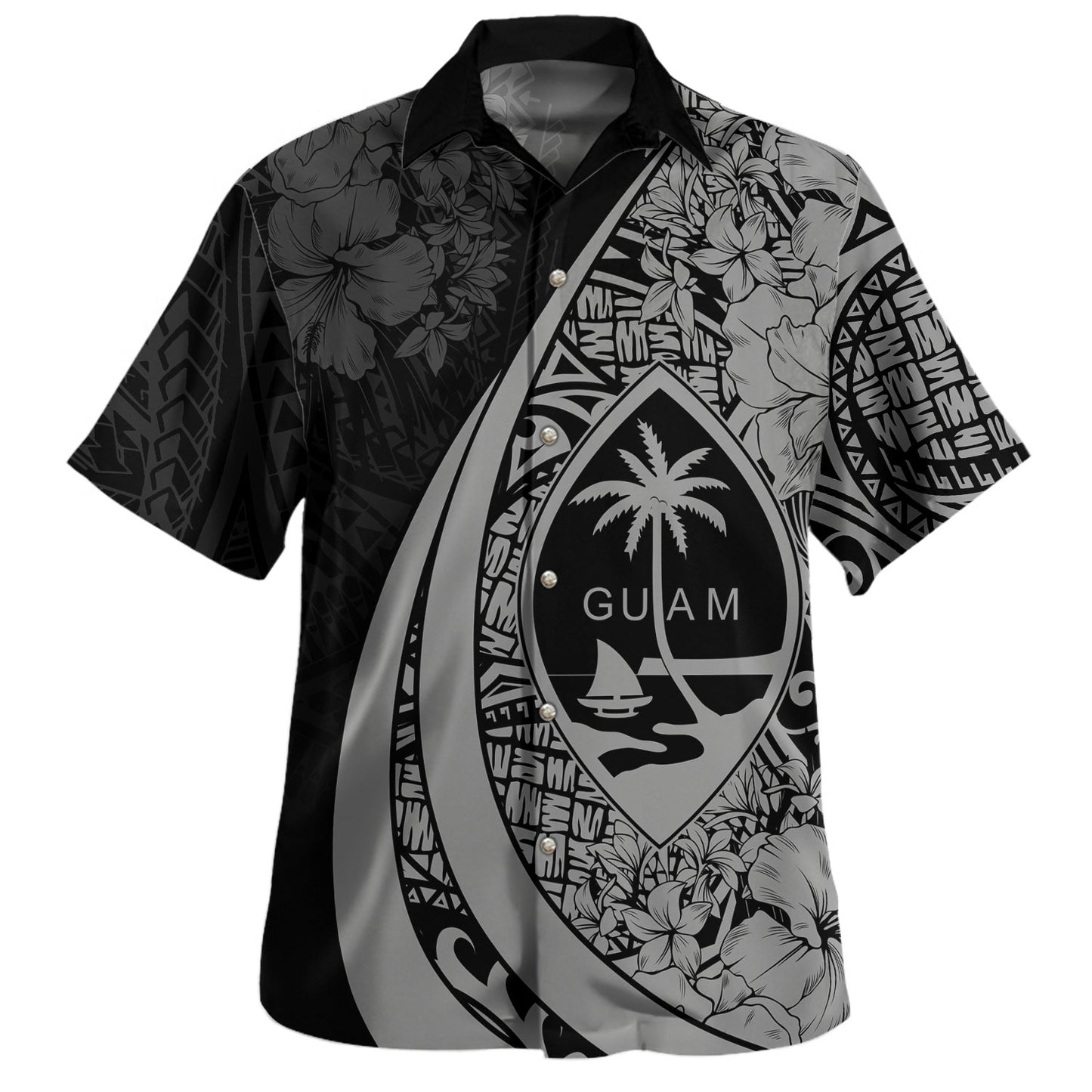 Guam Hawaiian Shirt Custom Hibiscus Flower Symbols Style