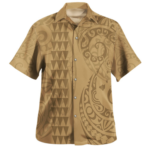 Hawaii Hawaiian Shirt Map Kakau Style Golden