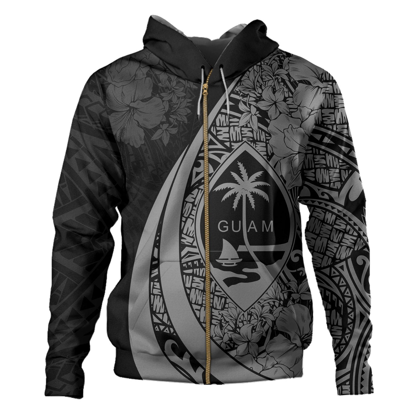 Guam Hoodie Custom Hibiscus Flower Symbols Style