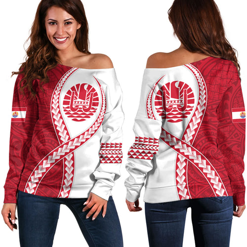 Tahiti Off Shoulder Sweatshirt Tribal Polynesian In My Heart