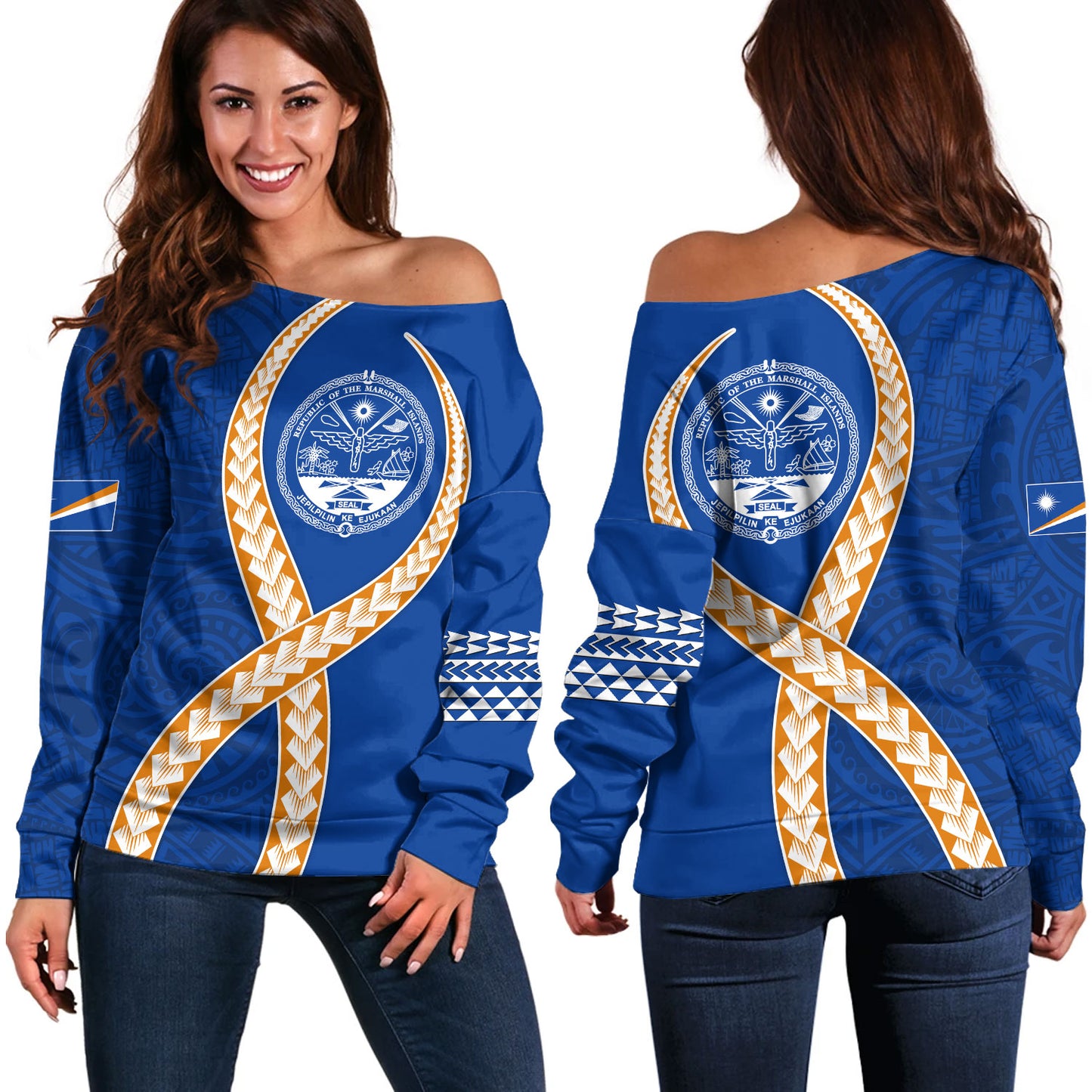Marshall Islands Off Shoulder Sweatshirt Tribal Polynesian In My Heart
