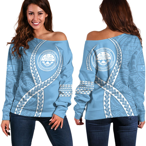 Federated States of Micronesia Off Shoulder Sweatshirt Tribal Polynesian In My Heart