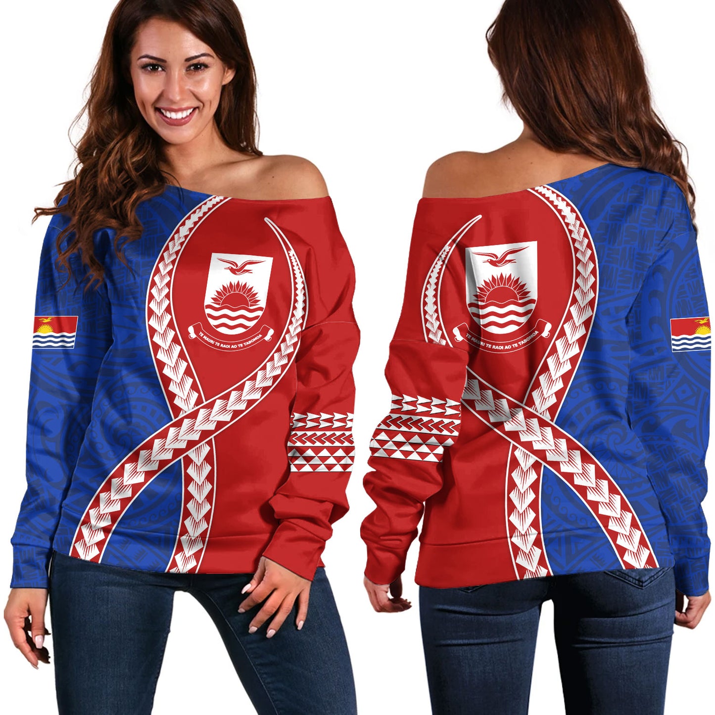 Kiribati Off Shoulder Sweatshirt Tribal Polynesian In My Heart