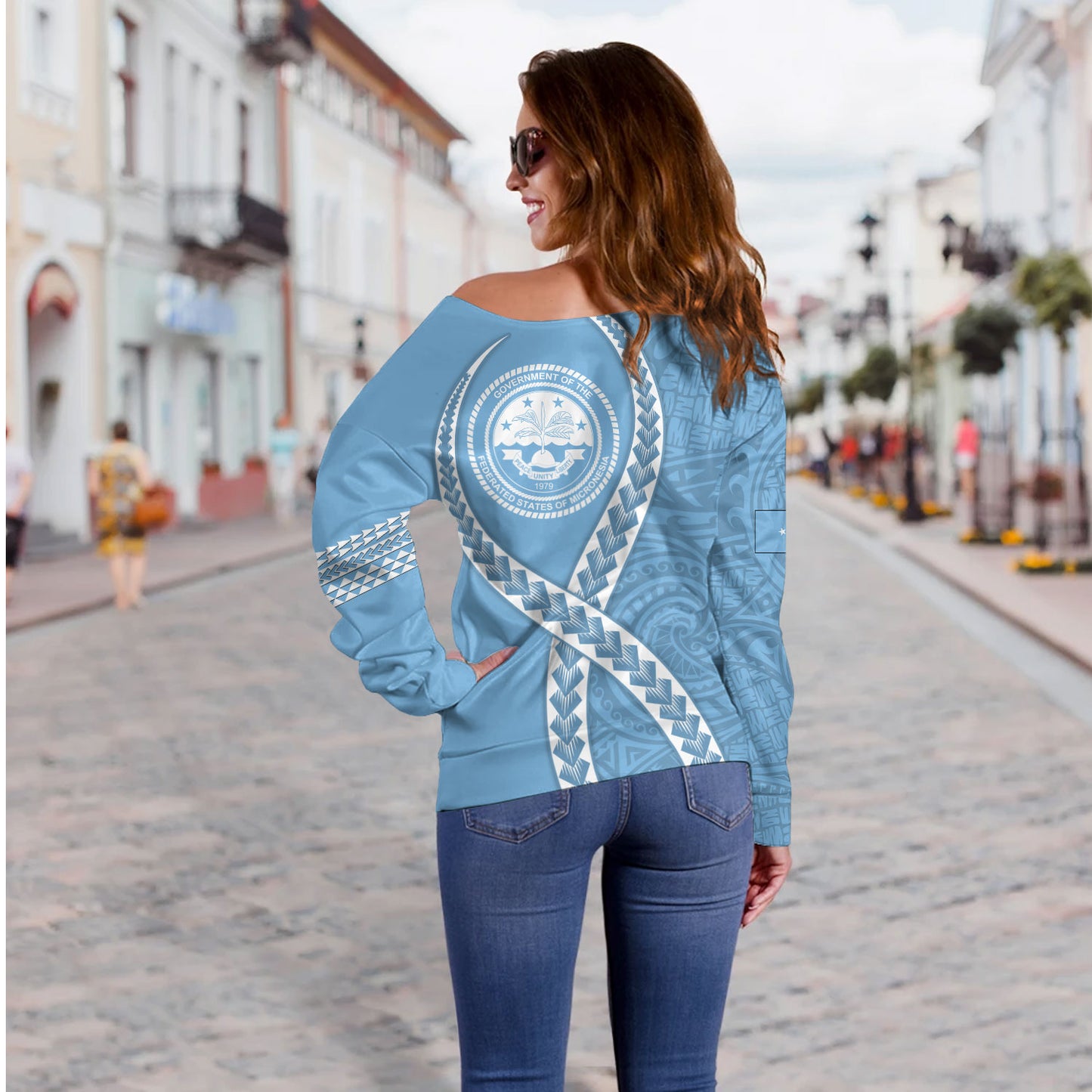 Federated States of Micronesia Off Shoulder Sweatshirt Tribal Polynesian In My Heart