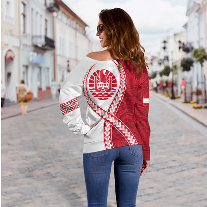 Tahiti Off Shoulder Sweatshirt Tribal Polynesian In My Heart