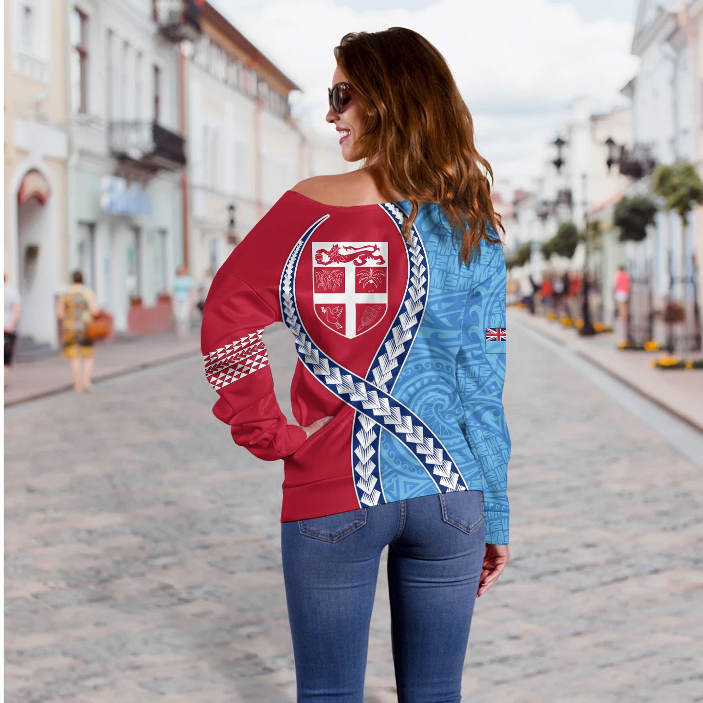 Fiji Off Shoulder Sweatshirt Tribal Polynesian In My Heart