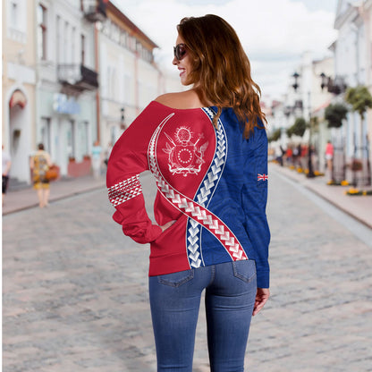 Cook Islands Off Shoulder Sweatshirt Tribal Polynesian In My Heart