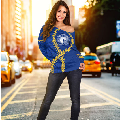 Nauru Off Shoulder Sweatshirt Tribal Polynesian In My Heart