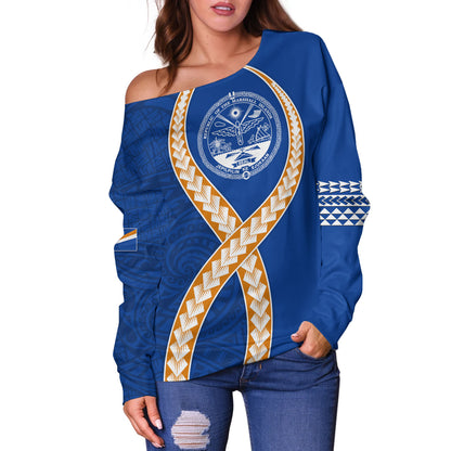 Marshall Islands Off Shoulder Sweatshirt Tribal Polynesian In My Heart