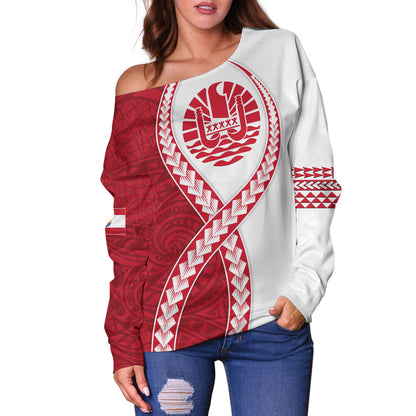 Tahiti Off Shoulder Sweatshirt Tribal Polynesian In My Heart