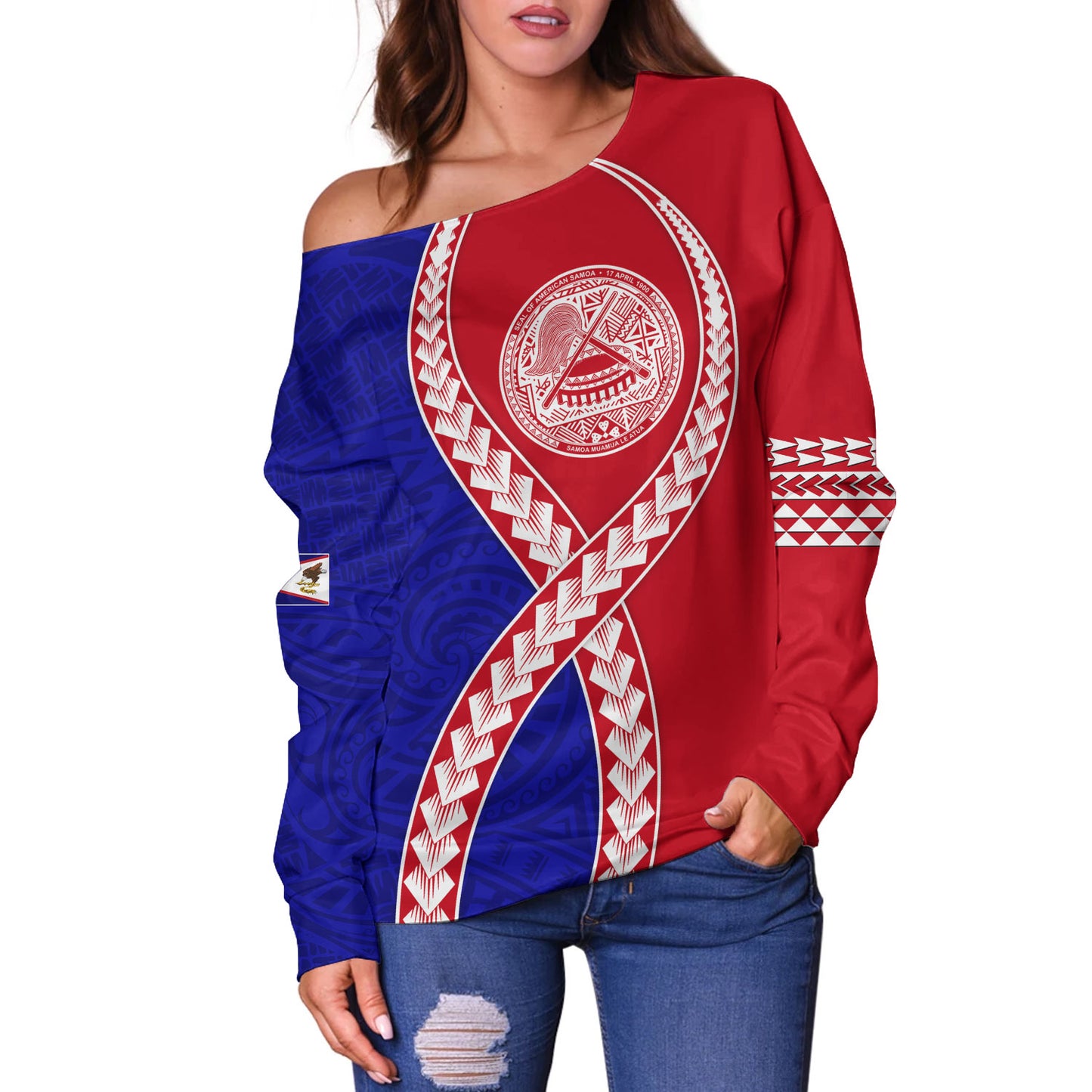 American Samoa Off Shoulder Sweatshirt Tribal Polynesian In My Heart