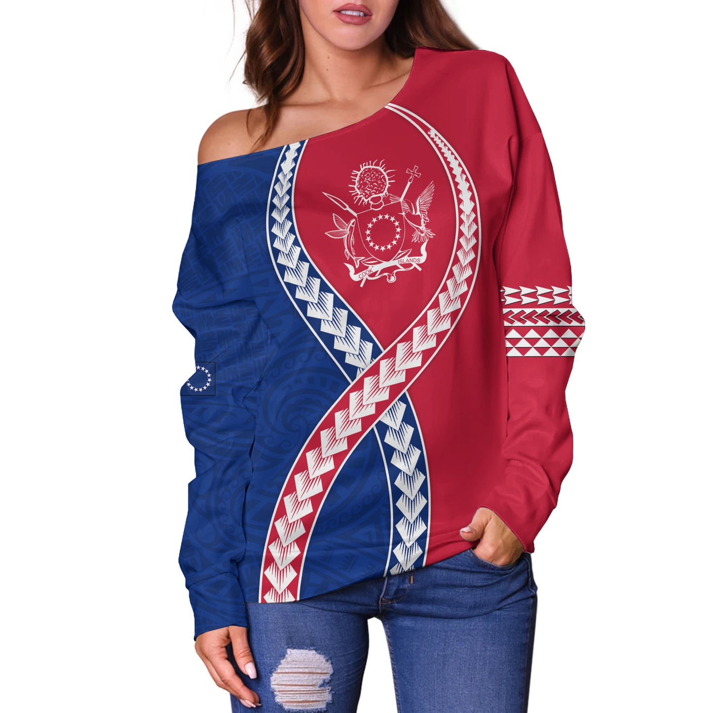 Cook Islands Off Shoulder Sweatshirt Tribal Polynesian In My Heart