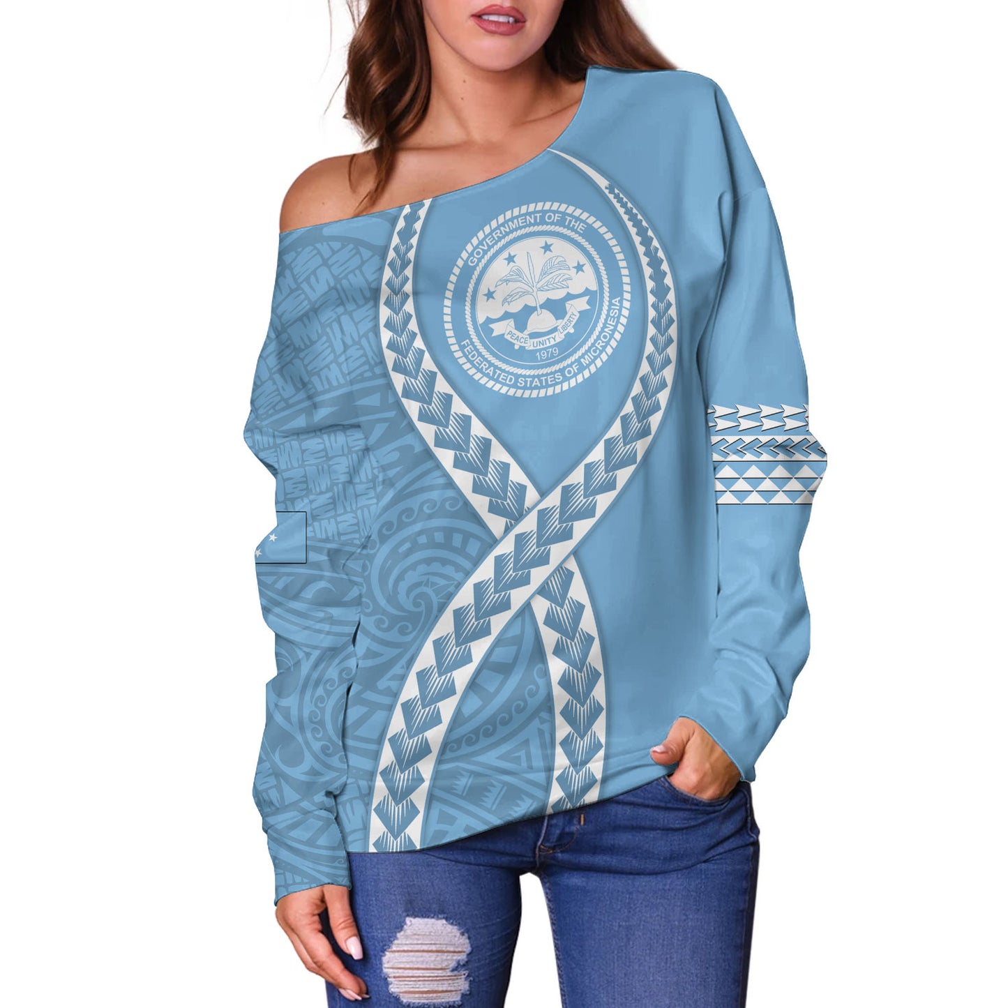 Federated States of Micronesia Off Shoulder Sweatshirt Tribal Polynesian In My Heart