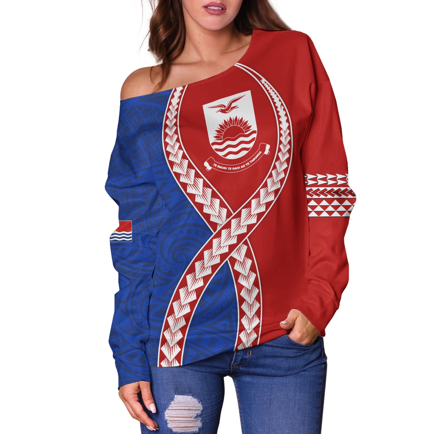 Kiribati Off Shoulder Sweatshirt Tribal Polynesian In My Heart