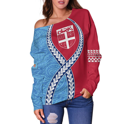 Fiji Off Shoulder Sweatshirt Tribal Polynesian In My Heart