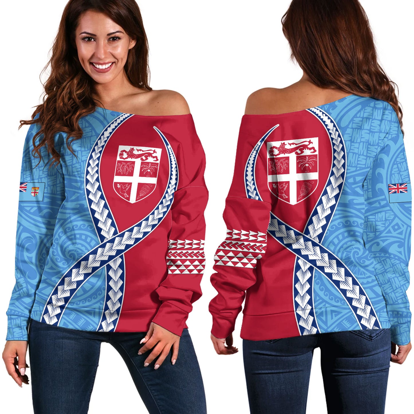 Fiji Off Shoulder Sweatshirt Tribal Polynesian In My Heart