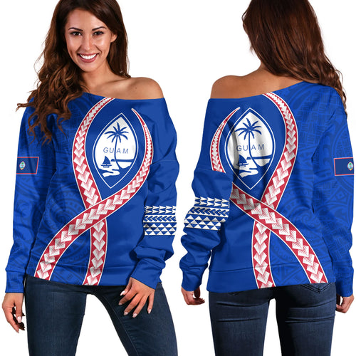 Guam Off Shoulder Sweatshirt Tribal Polynesian In My Heart