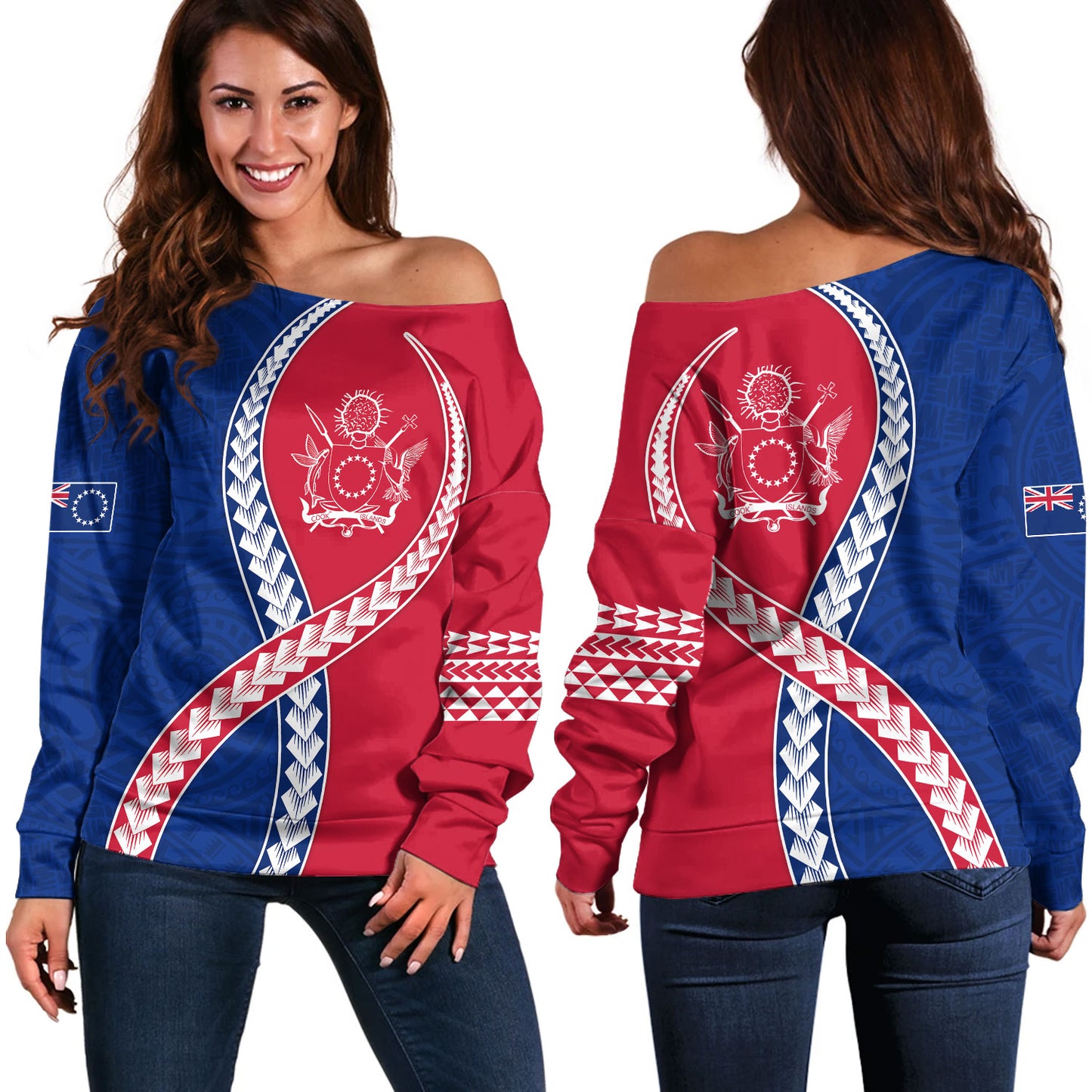 Cook Islands Off Shoulder Sweatshirt Tribal Polynesian In My Heart