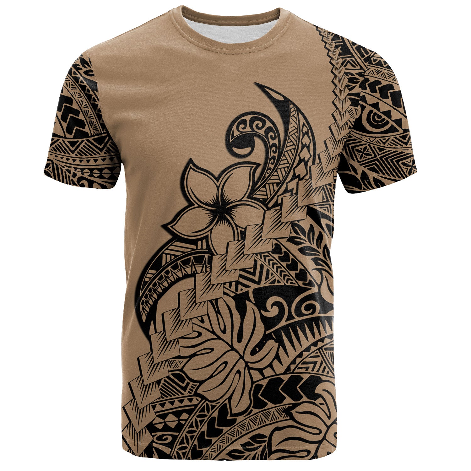 Polynesian T-Shirt Tribal Plumeria Beautiful Brown