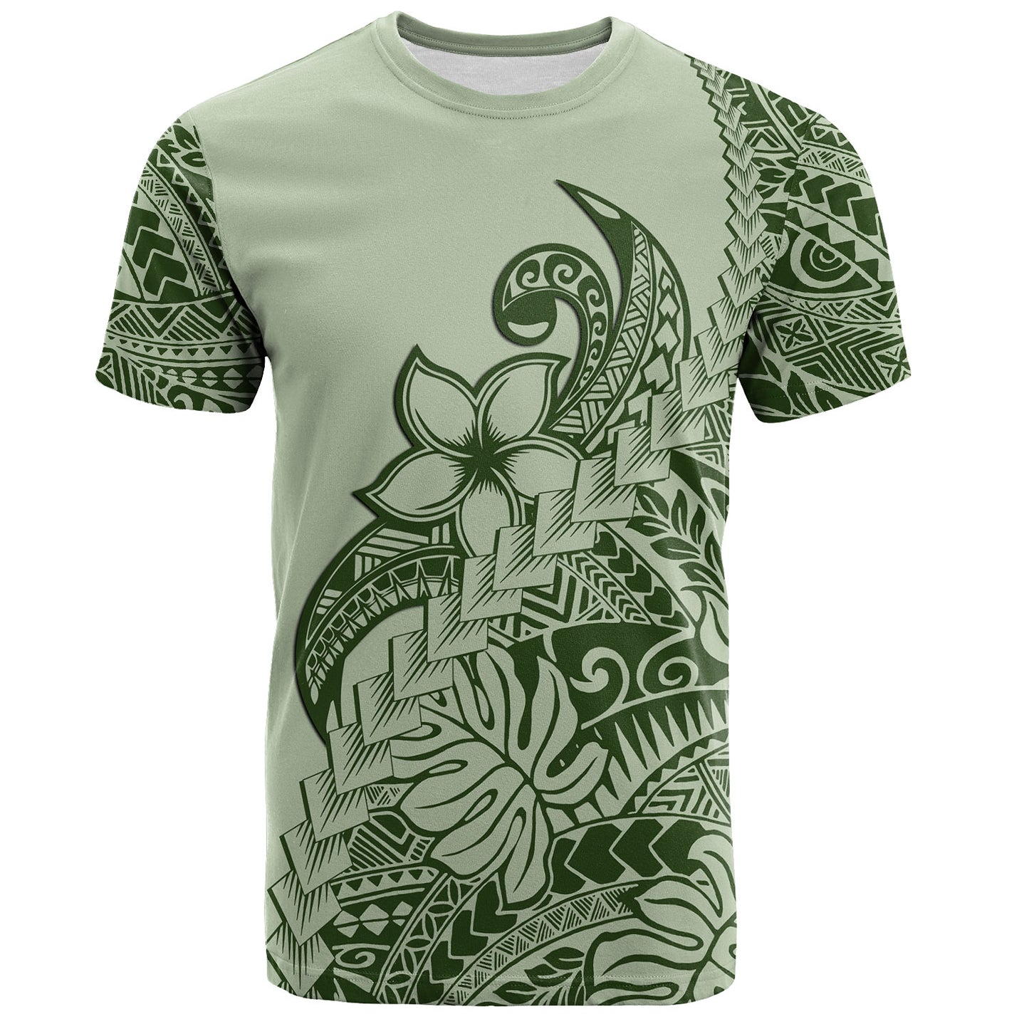 Polynesian T-Shirt Tribal Plumeria Beautiful Green