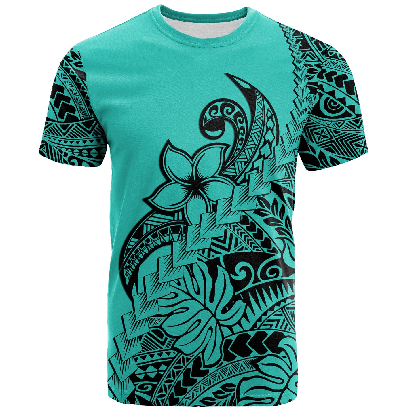 Polynesian T-Shirt Tribal Plumeria Beautiful Turquoise