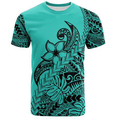 Polynesian T-Shirt Tribal Plumeria Beautiful Turquoise