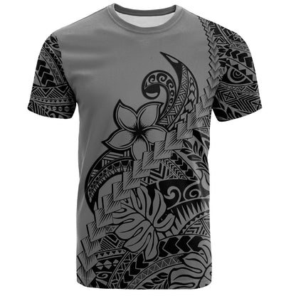 Polynesian T-Shirt Tribal Plumeria Beautiful Grey