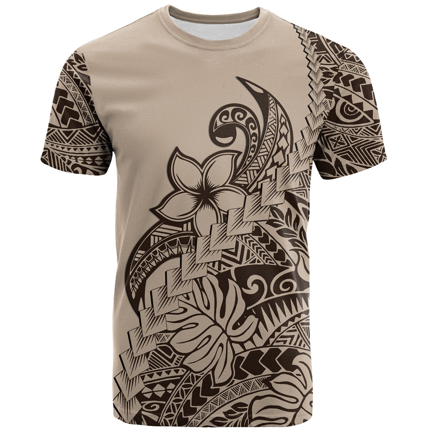 Polynesian T-Shirt Tribal Plumeria Beautiful Cream