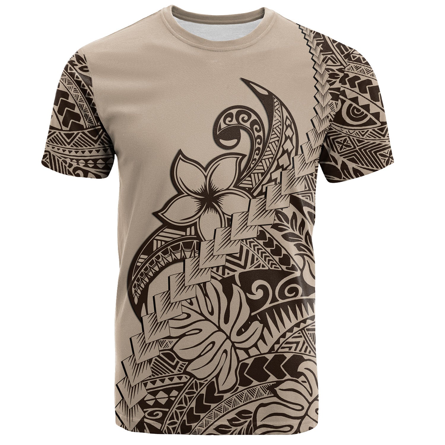 Polynesian T-Shirt Tribal Plumeria Beautiful Cream