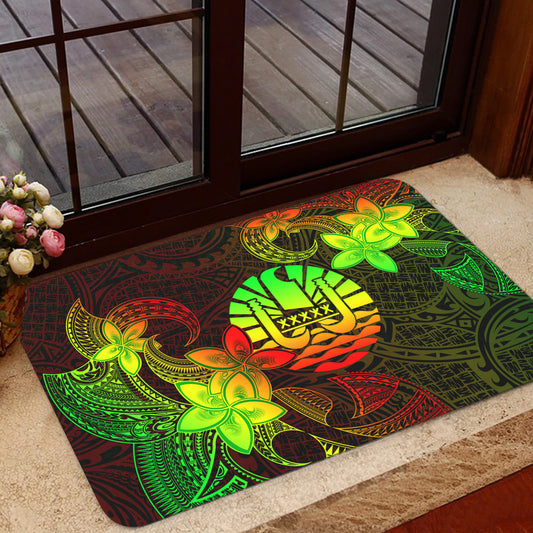 Tahiti Door Mat Plumeria Flowers Vintage Style Reggae Colors