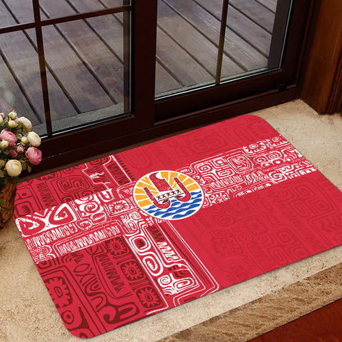 Tahiti Door Mat French Polynesia Pattern Vintage Style