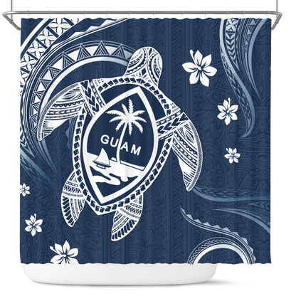 Guam Shower Curtain Turtle Polynesian Pattern Blue Ver