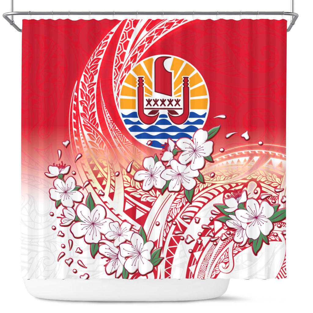 Tahiti Shower Curtain Polynesian Pattern Style White Flowers