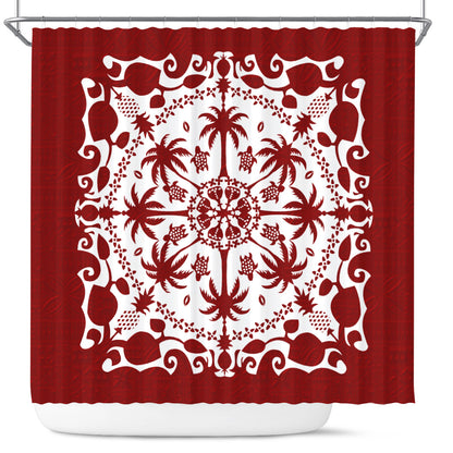 Hawaii Shower Curtain Red Hawaii Pattern Palm Trees and Turtles Polynesian