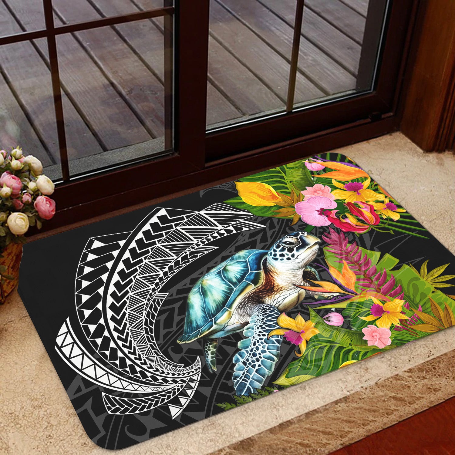Hawaii Door Mat Turtle Ocean Spiral Polynesian Patterns