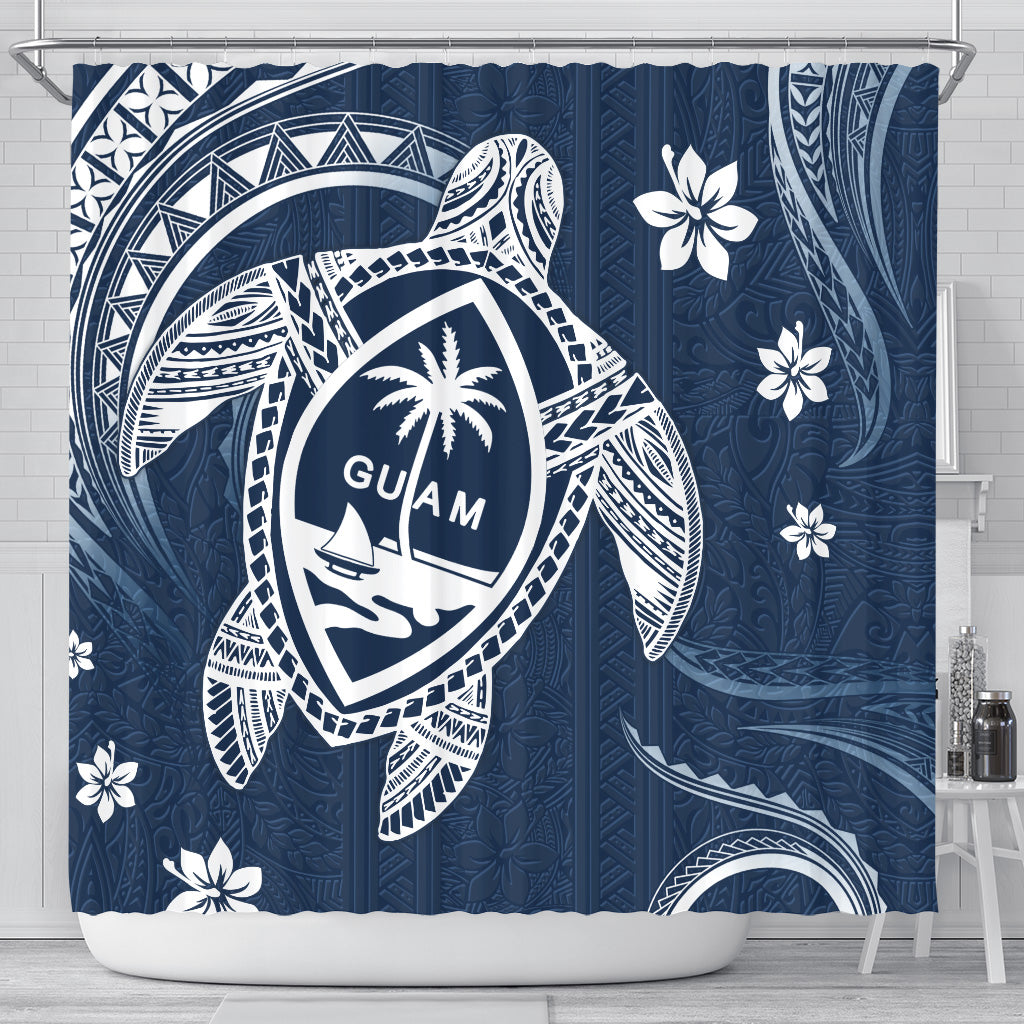 Guam Shower Curtain Turtle Polynesian Pattern Blue Ver