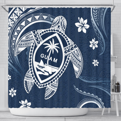 Guam Shower Curtain Turtle Polynesian Pattern Blue Ver