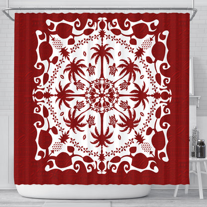 Hawaii Shower Curtain Red Hawaii Pattern Palm Trees and Turtles Polynesian