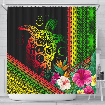 Hawaii Shower Curtain Turtle Polynesian Pattern Reggae Color
