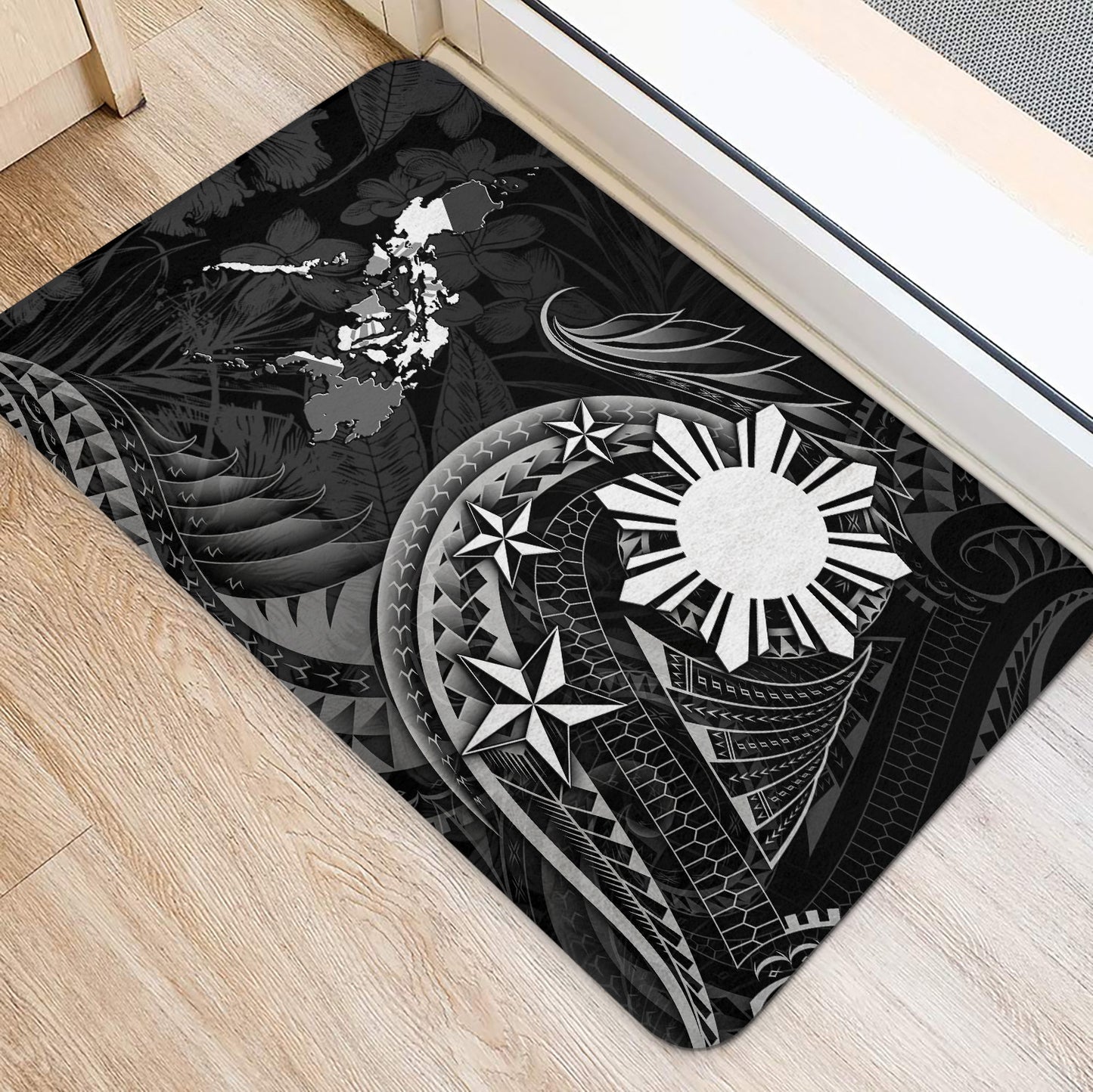 Philippines Filipinos Door Mat Philippines Sun Tribal Patterns Tropical Flowers Curve Style